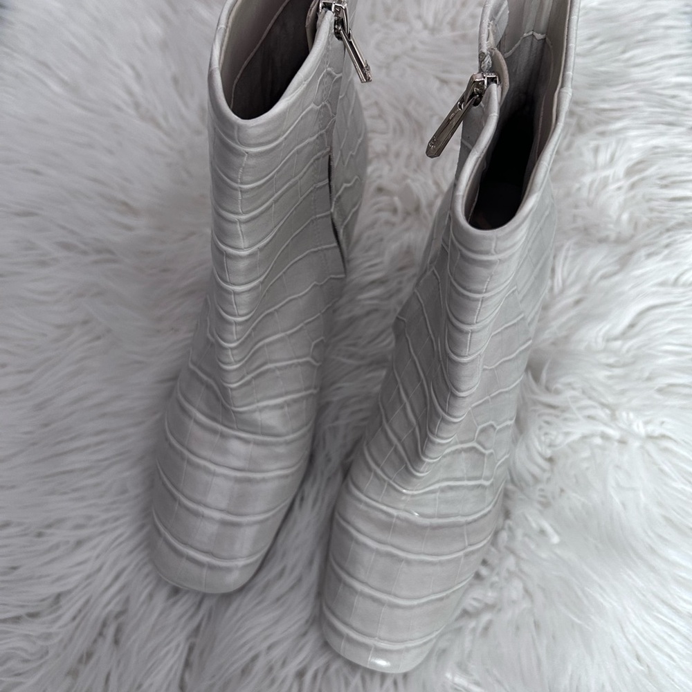 Sam Edelman White Croc-Embossed Ankle Boots